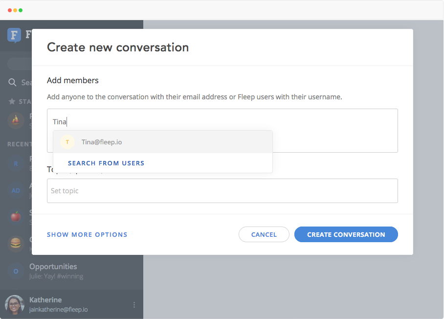 create new conversation - search from users