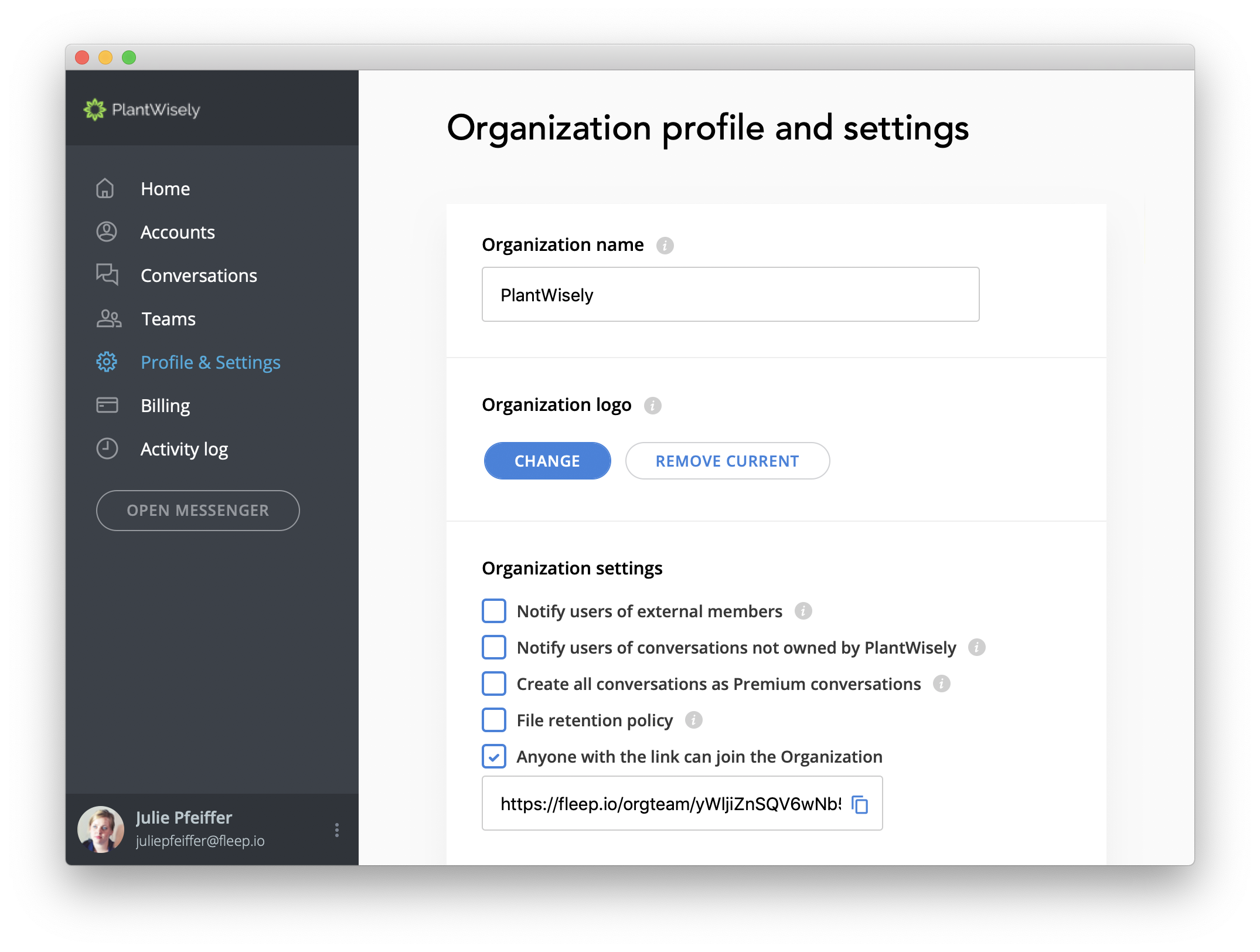 organization settings